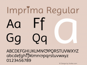 Imprima Version 1.001 Font Sample