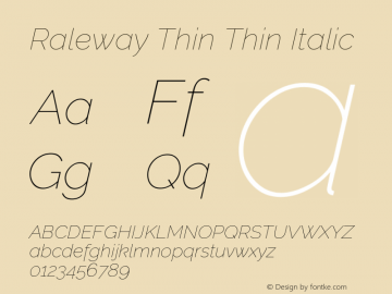 Raleway Thin Thin Italic Version 4.026图片样张