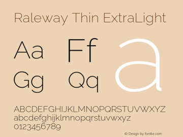 Raleway Thin ExtraLight Version 4.026 Font Sample