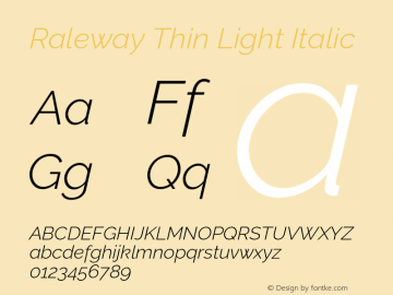 Raleway Thin Light Italic Version 4.026图片样张
