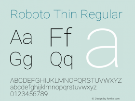 Roboto Thin Version 2.137; 2017 Font Sample