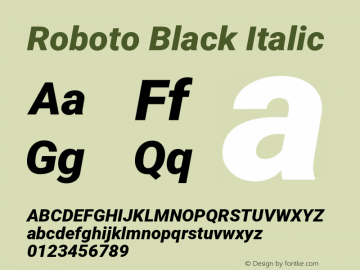 Roboto Black Italic Version 2.137; 2017 Font Sample