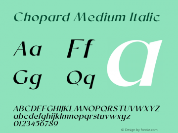 Chopard Medium Italic Version 1.000;PS 001.000;hotconv 1.0.88;makeotf.lib2.5.64775 Font Sample
