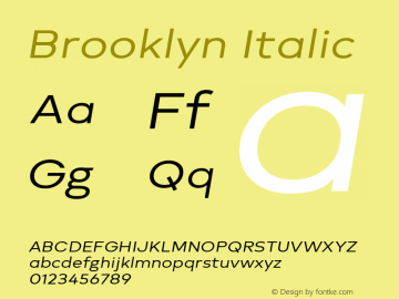 Brooklyn Italic Version 1.000 Font Sample