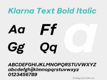 Klarna Text Bold Italic Version 1.002 Font Sample