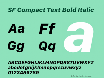 SF Compact Text Bold Italic Version 15.0d4e20 Font Sample