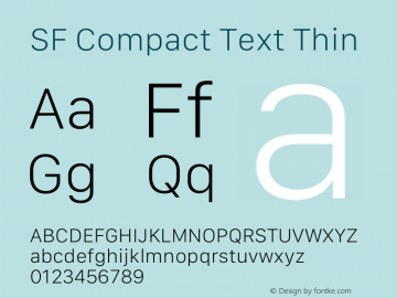 SF Compact Text Thin Version 15.0d4e20 Font Sample