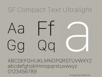 SF Compact Text Ultralight Version 15.0d4e20 Font Sample