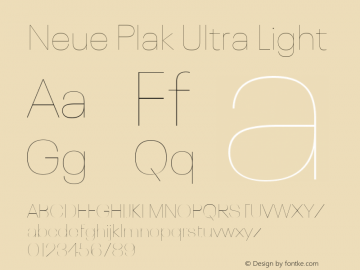Neue Plak Ultra Light 1.00, build 9, s3 Font Sample