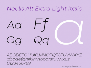 Neulis Alt Extra Light Italic 1.000图片样张