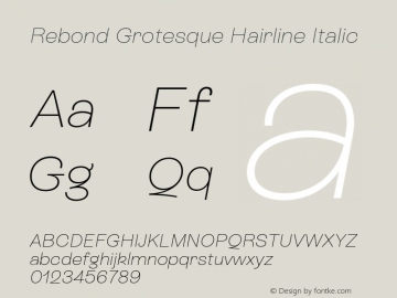 Rebond Grotesque Hairline Italic Version 1.003;hotconv 1.0.109;makeotfexe 2.5.65596 Font Sample