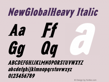 NewGlobalHeavy Italic Version 001.000 Font Sample