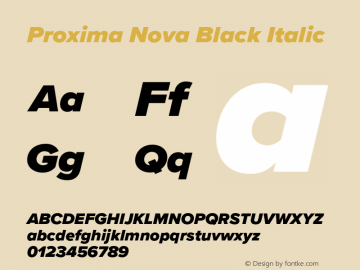Proxima Nova Black It Version 3.019;hotconv 1.0.109;makeotfexe 2.5.65596 Font Sample