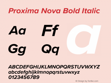 Proxima Nova Bold It Version 3.019;hotconv 1.0.109;makeotfexe 2.5.65596 Font Sample