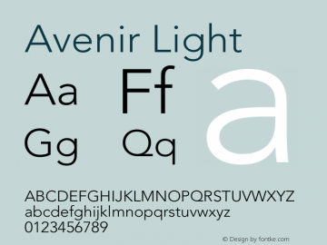 Avenir Light 8.0d5e4 Font Sample