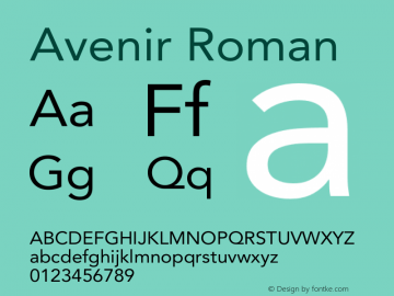 Avenir Roman 8.0d5e4 Font Sample