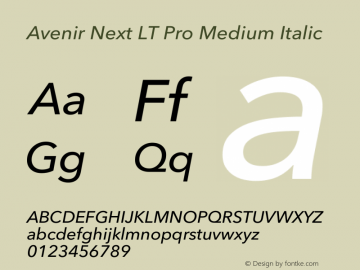 Avenir Next LT Pro Medium Italic Version 3.00 Font Sample