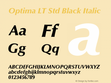 OptimaLTStd-BlackItalic Version 1.000 Build 1000 Font Sample