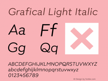 Grafical Light Italic Version 1.000;hotconv 1.0.109;makeotfexe 2.5.65596图片样张