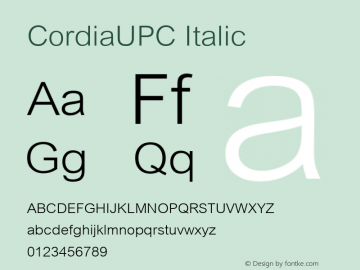 CordiaUPC Italic Version 5.06图片样张