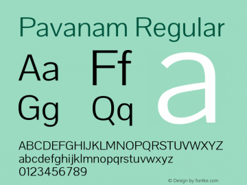 Pavanam Regular Version 1.86; ttfautohint (v1.3) -l 8 -r 50 -G 200 -x 14 -D latn -f none -m 