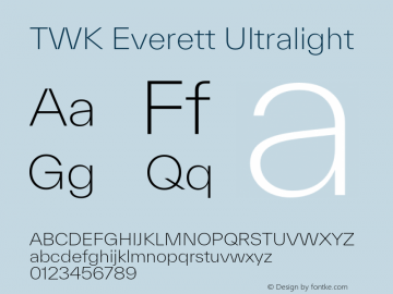 TWK Everett Ultralight Version 3.000; Glyphs 2.6.7, build 1355图片样张