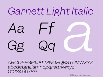 Garnett Light Italic Version 1.000;PS 1.0;hotconv 16.6.51;makeotf.lib2.5.65220图片样张
