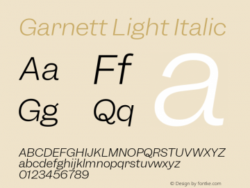 Garnett Light Italic Version 1.000;PS 1.000;hotconv 16.6.51;makeotf.lib2.5.65220图片样张