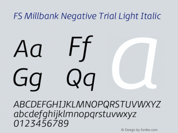 FSMillbankNegative-LightItalic Trial Version 1.000图片样张