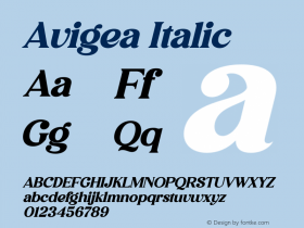 Avigea Italic Version 1.00;July 4, 2021;FontCreator 13.0.0.2683 64-bit图片样张