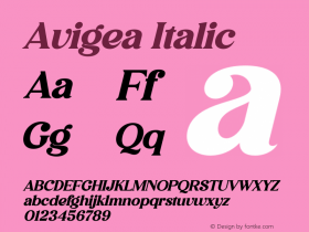 Avigea Italic Version 1.00;July 4, 2021;FontCreator 13.0.0.2683 64-bit图片样张