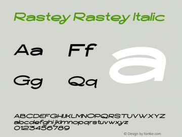 Rastey Rastey Italic Version 1.00;July 8, 2021;FontCreator 11.5.0.2427 32-bit图片样张