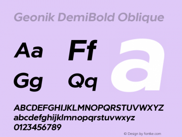 Geonik DemiBold Oblique Version 1.000;hotconv 1.0.109;makeotfexe 2.5.65596图片样张