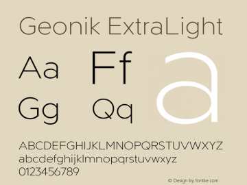 Geonik ExtraLight Version 1.000;hotconv 1.0.109;makeotfexe 2.5.65596图片样张
