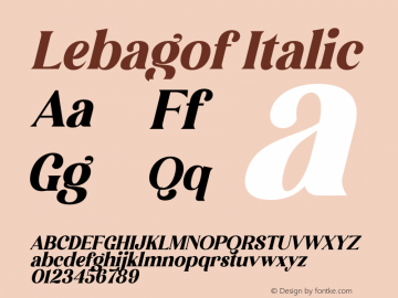 Lebagof Italic Version 1.00;June 25, 2021;FontCreator 13.0.0.2683 64-bit图片样张