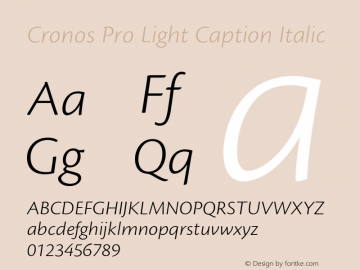 Cronos Pro Light Caption Italic OTF 1.008;PS 001.000;Core 1.0.31;makeotf.lib1.4.1585图片样张