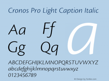 Cronos Pro Light Caption Italic Version 2.040;PS 002.000;hotconv 1.0.51;makeotf.lib2.0.18671图片样张