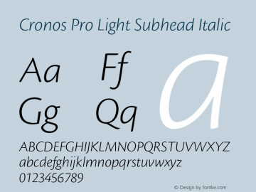 Cronos Pro Light Subhead Italic Version 2.040;PS 002.000;hotconv 1.0.51;makeotf.lib2.0.18671图片样张