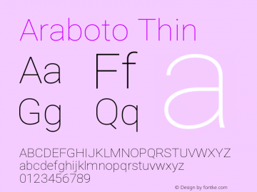 Araboto Thin Version 1.00;April 17, 2020;FontCreator 13.0.0.2627 32-bit图片样张