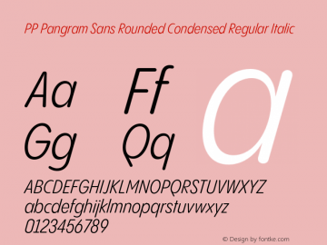 PP Pangram Sans Rounded Condensed Regular Italic Version 1.100 | FøM fixed图片样张