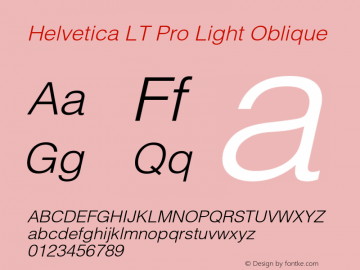 Helvetica LT Pro Light Italic Version 1.00 Build 1000图片样张