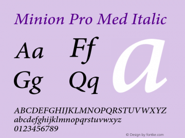 Minion Pro Med Italic Version 2.015;PS 002.000;Core 1.0.38;makeotf.lib1.7.9032 Font Sample