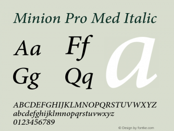 Minion Pro Med Italic Version 2.068;PS 2.000;hotconv 1.0.57;makeotf.lib2.0.21895 Font Sample