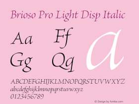 Brioso Pro Light Disp Italic Version 1.008;PS 001.000;Core 1.0.38;makeotf.lib1.6.5960图片样张