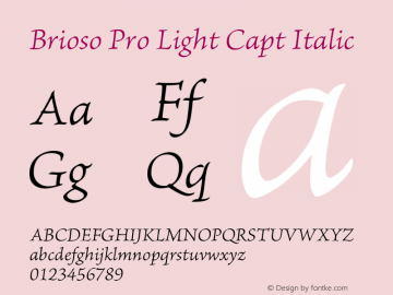 Brioso Pro Light Capt Italic Version 1.008;PS 001.000;Core 1.0.38;makeotf.lib1.6.5960 Font Sample