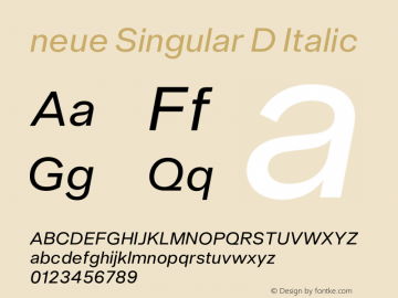 neue Singular D Regular Italic Version 1.000;hotconv 1.0.109;makeotfexe 2.5.65596图片样张