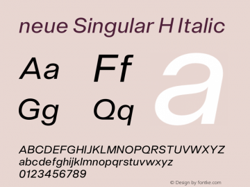 neue Singular H Regular Italic Version 1.000;hotconv 1.0.109;makeotfexe 2.5.65596图片样张