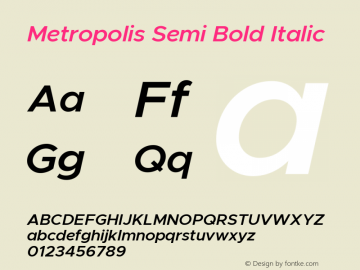 Metropolis Semi Bold Italic Version 11.000图片样张