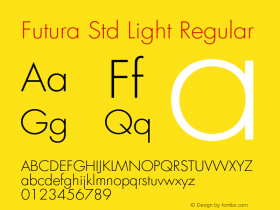 Futura Std Light Regular Version 2.025;PS 002.000;hotconv 1.0.50;makeotf.lib2.0.16970 Font Sample