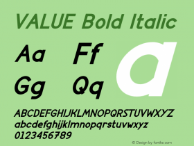 VALUE Bold Italic Version 1.001;Fontself Maker 3.5.6图片样张